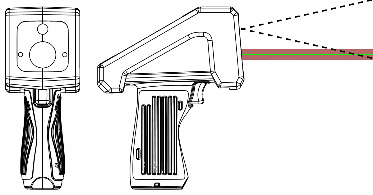 Optical overview showing camera, pyrometer, and green dot laser positions