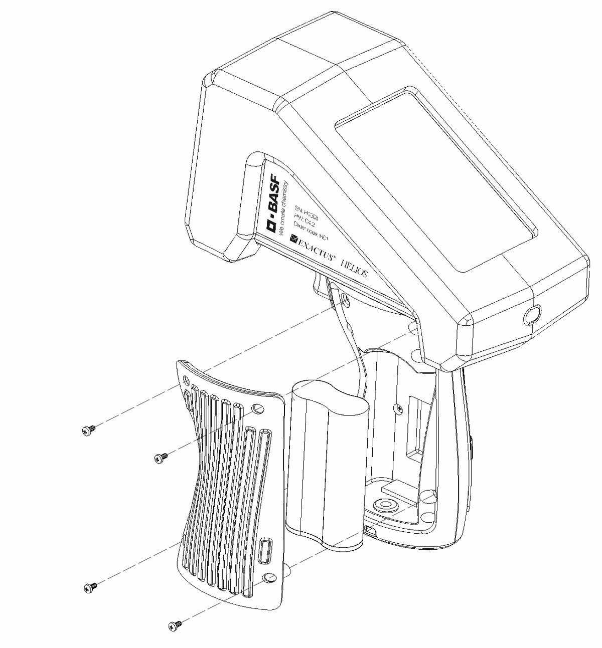 Exploded view of the battery replacement procedure